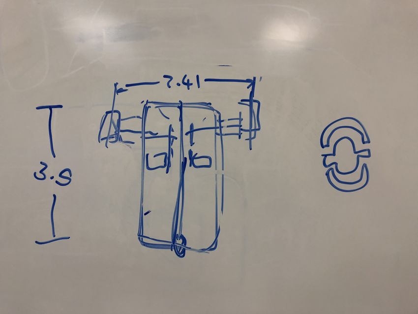Hand sketch of the suspension front view with dimensions